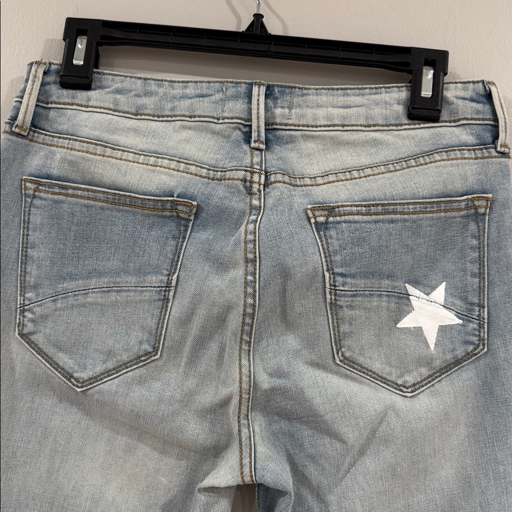 DRIFTWOOD Light Wash Star Print Flare Jeans with Red & White Stripe Inset - Picture 6 of 6